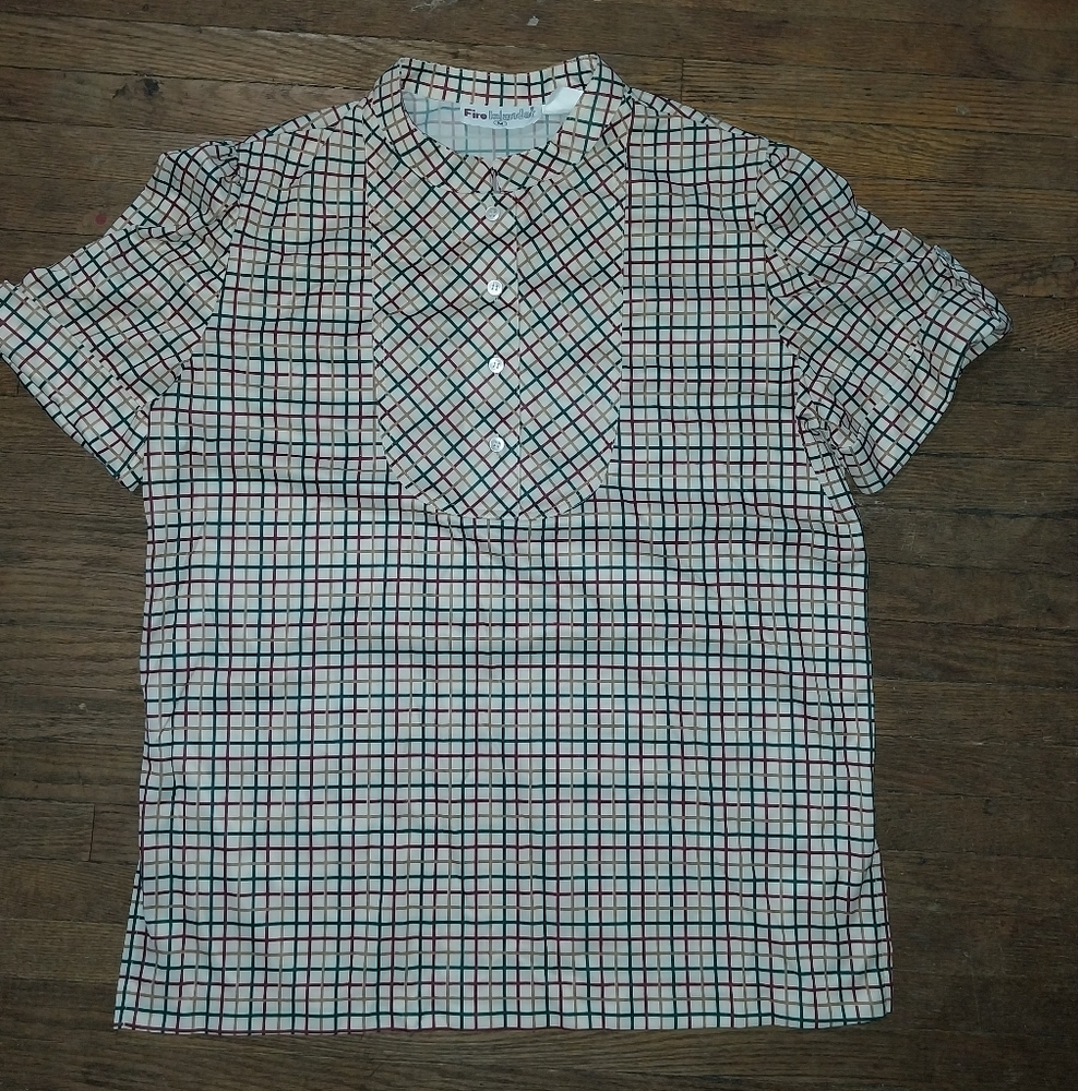 Vintage Fire Islander Short Sleeve Checkered Shirt - Green Red Yellow